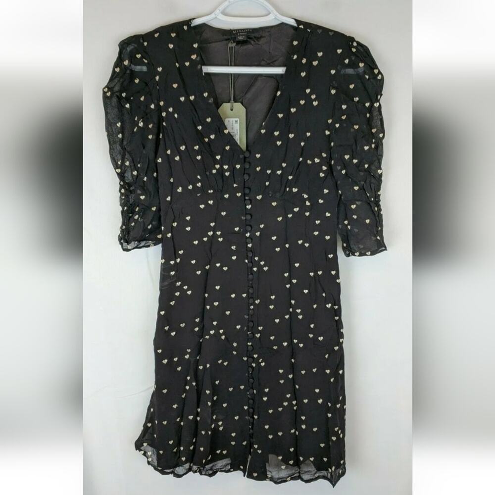 AllSaints Malie Hearts Dress, Black, Women's XS